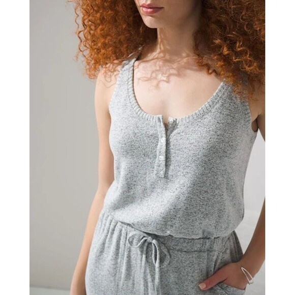 Women's NWT~SOMA Brushed Cozy Super Soft Romper in Black And White Cross Dye XL - Picture 3 of 8